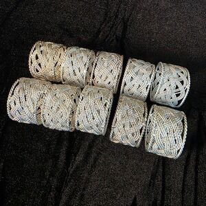 Set of 10 Silver Tone Woven Napkin Rings Holders Decorative Tableware